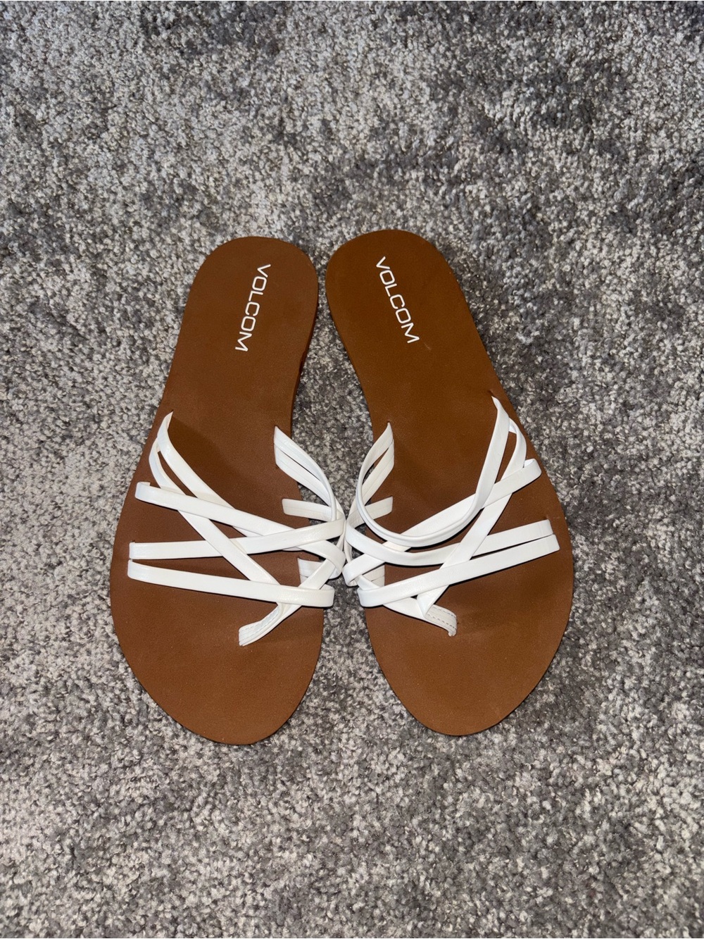 Volcom White Strappy Sandals with Brown Footbed